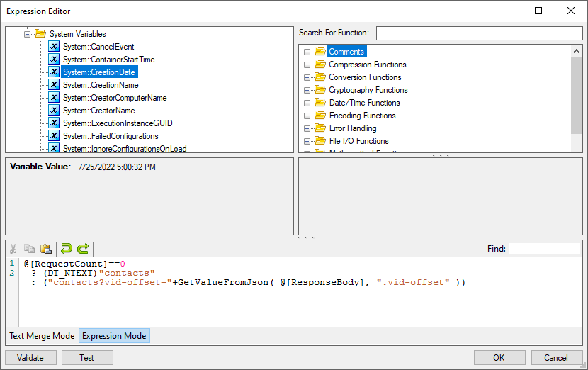 SSIS JSON Source - Expression Editor Expression Mode